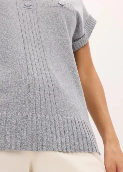 bonprix Strickmode|Pullover & Strickjacken^Polo-Pullover mit Baumwolle rauchblau meliert