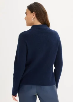 bonprix Pullover & Strickjacken|Strickmode^Polo-Pullover mit Wollanteil dunkelblau