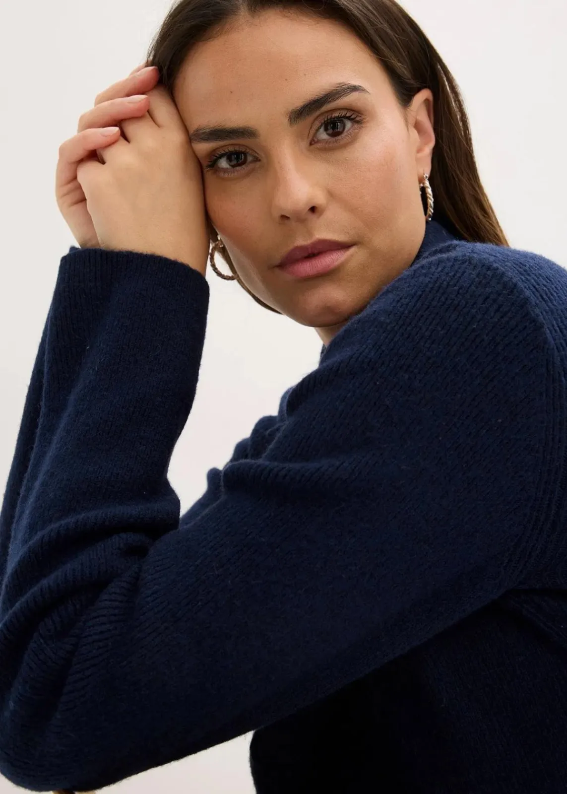 bonprix Pullover & Strickjacken|Strickmode^Polo-Pullover mit Wollanteil dunkelblau