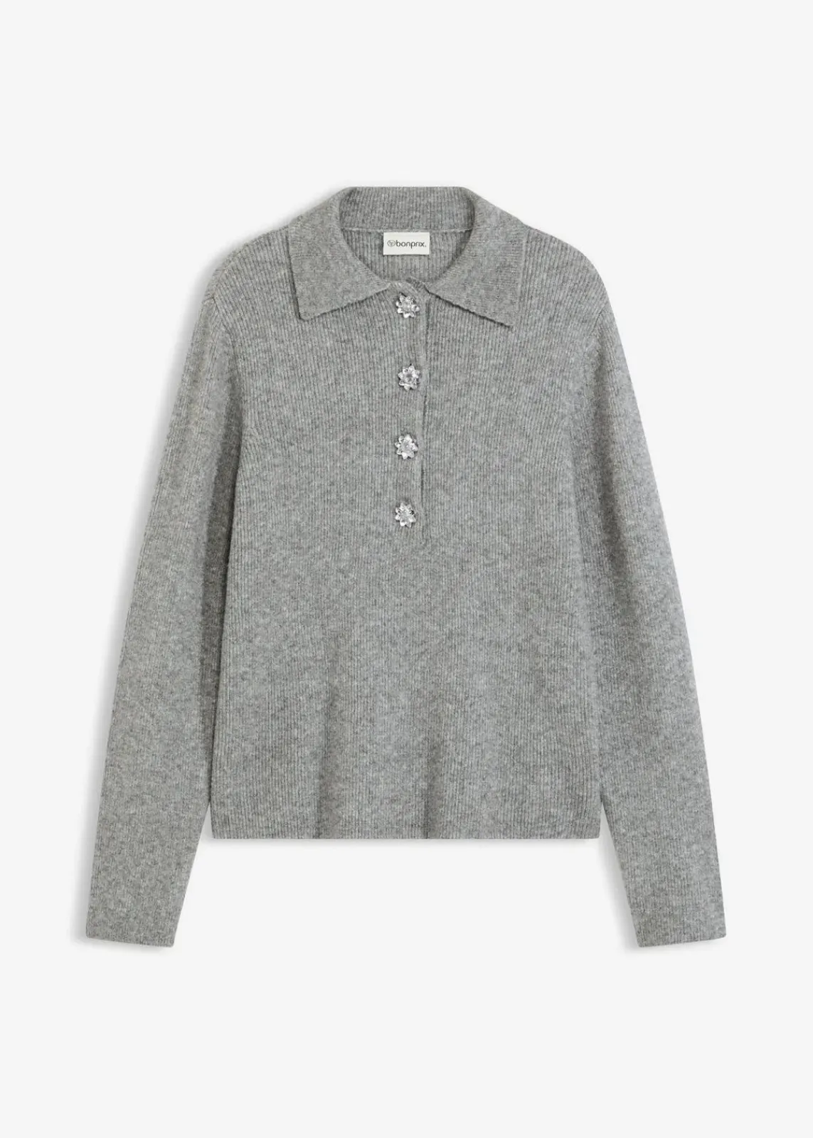 bonprix Bekleidung·Umstandsmode|Bekleidung·Jeans^Polo-Pullover mit Wollanteil grau meliert