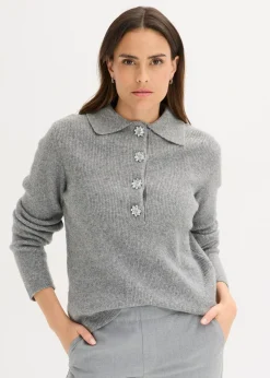bonprix Bekleidung·Umstandsmode|Bekleidung·Jeans^Polo-Pullover mit Wollanteil grau meliert