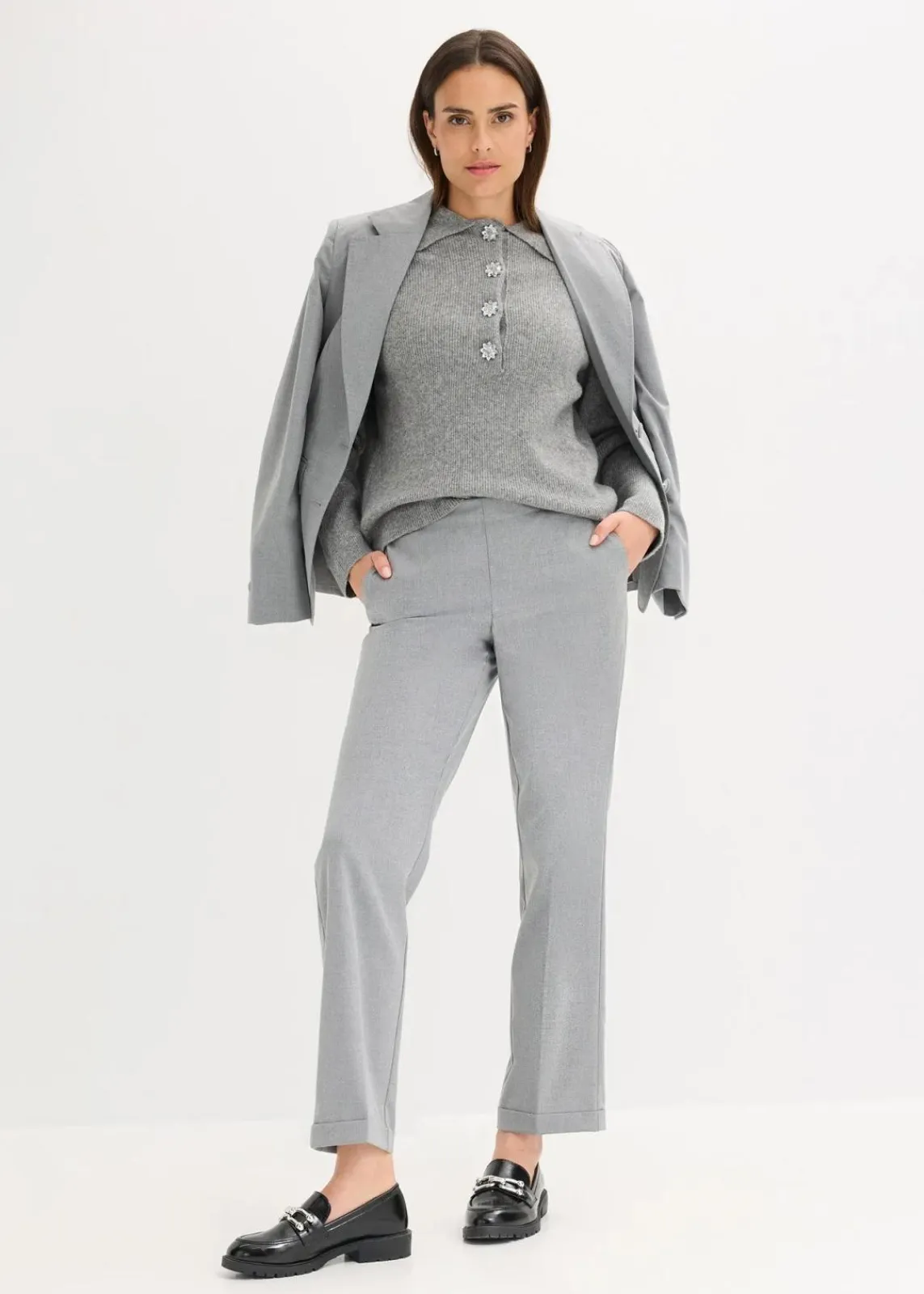 bonprix Bekleidung·Umstandsmode|Bekleidung·Jeans^Polo-Pullover mit Wollanteil grau meliert