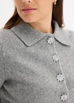 bonprix Bekleidung·Umstandsmode|Bekleidung·Jeans^Polo-Pullover mit Wollanteil grau meliert