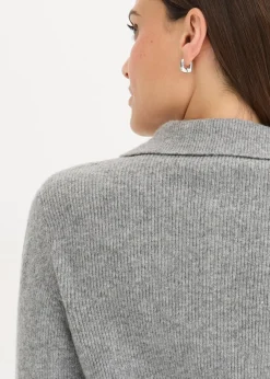 bonprix Bekleidung·Umstandsmode|Bekleidung·Jeans^Polo-Pullover mit Wollanteil grau meliert