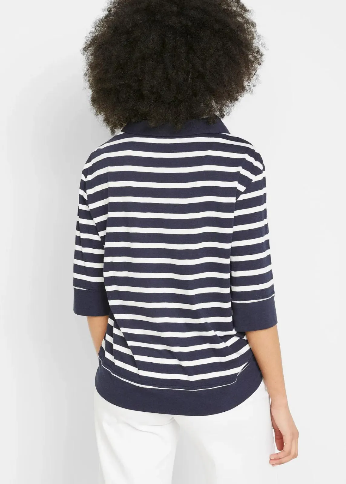 bonprix Shirts & Tops^Poloshirt aus Baumwolle-Viskose Mix dunkelblau/weiß gestreift