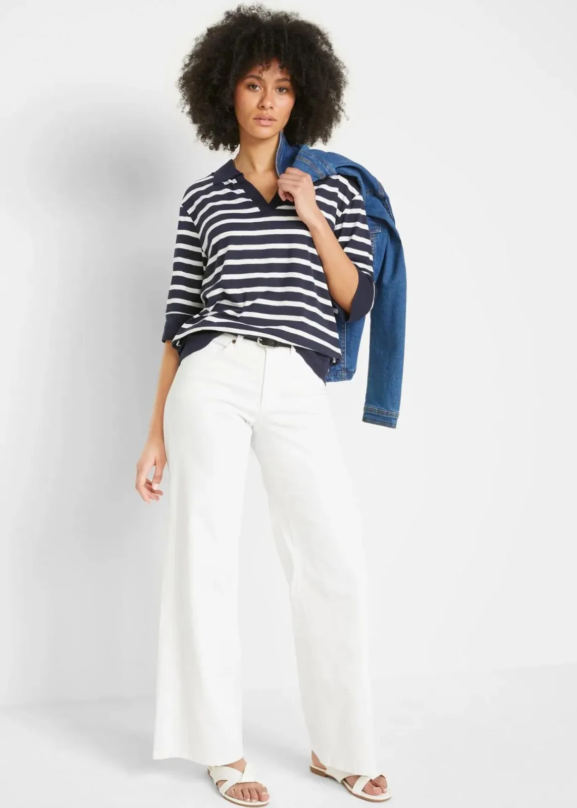 bonprix Shirts & Tops^Poloshirt aus Baumwolle-Viskose Mix dunkelblau/weiß gestreift