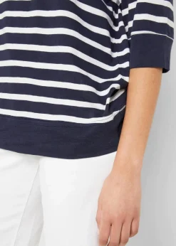 bonprix Shirts & Tops^Poloshirt aus Baumwolle-Viskose Mix dunkelblau/weiß gestreift