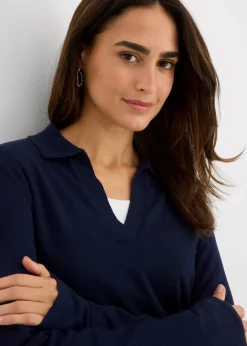 bonprix Nachhaltigere Materialien|Shirts & Tops^Poloshirt aus feiner Viskose dunkelblau