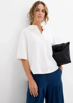 bonprix Shirts & Tops|Nachhaltigere Materialien^Poloshirt aus reiner Bio-Baumwolle wollweiß