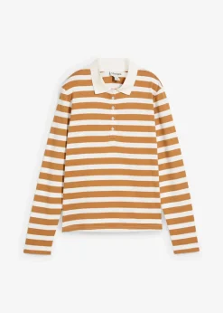 bonprix Shirts & Tops|Basics^Poloshirt aus schwerer Bio-Baumwolle wollweiß/haselnuss gestreift