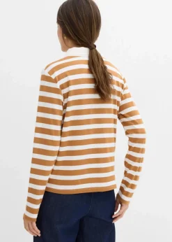bonprix Shirts & Tops|Basics^Poloshirt aus schwerer Bio-Baumwolle wollweiß/haselnuss gestreift