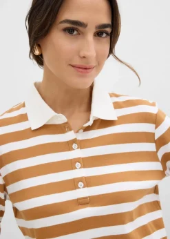 bonprix Shirts & Tops|Basics^Poloshirt aus schwerer Bio-Baumwolle wollweiß/haselnuss gestreift