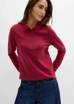 bonprix Nachhaltigere Materialien|Shirts & Tops^Poloshirt aus schwerer Bio-Baumwolle pflaumenrot