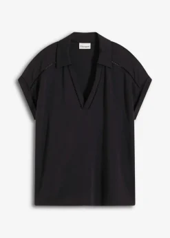 bonprix Shirts & Tops^Poloshirt aus Viskose- Pique mit Spitzeneinsatz schwarz