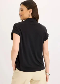 bonprix Shirts & Tops^Poloshirt aus Viskose- Pique mit Spitzeneinsatz schwarz