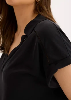 bonprix Shirts & Tops^Poloshirt aus Viskose- Pique mit Spitzeneinsatz schwarz