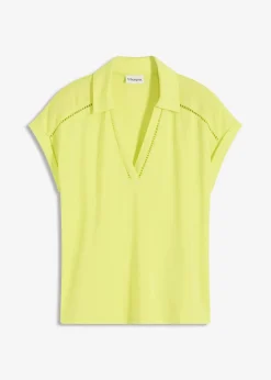 bonprix Shirts & Tops^Poloshirt aus Viskose- Pique mit Spitzeneinsatz zitrusgelb