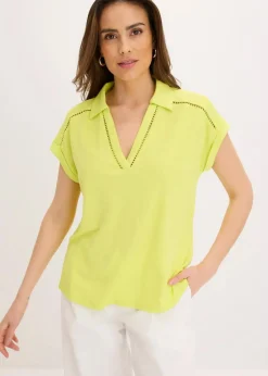 bonprix Shirts & Tops^Poloshirt aus Viskose- Pique mit Spitzeneinsatz zitrusgelb