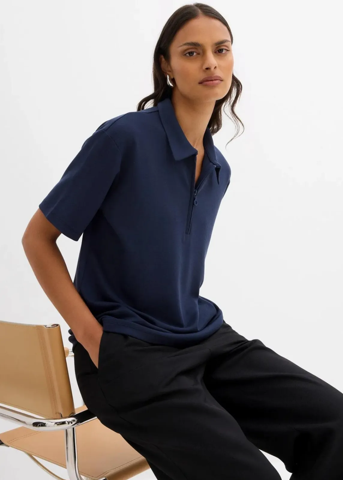 bonprix Shirts & Tops^Poloshirt aus Viskose-Mix dunkelblau