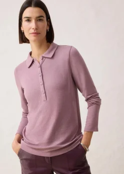 bonprix Shirts & Tops^Poloshirt mit Woll-Anteil matt violett