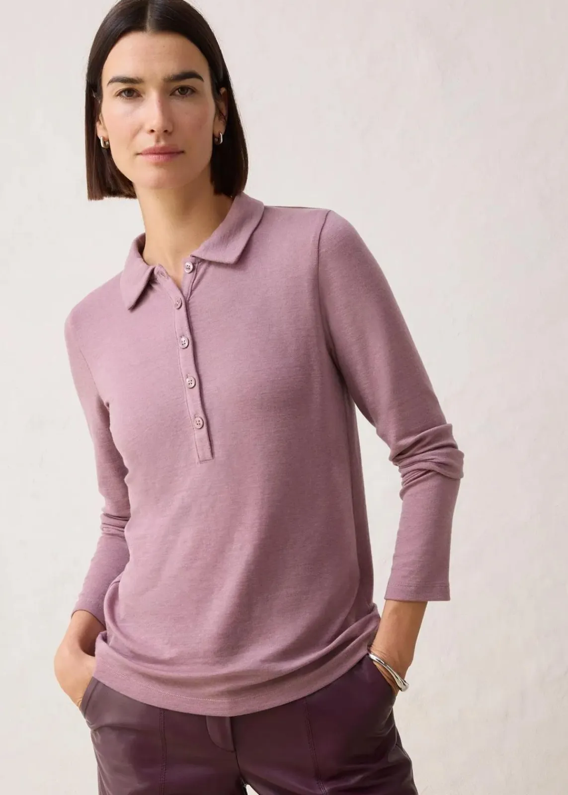 bonprix Shirts & Tops^Poloshirt mit Woll-Anteil matt violett
