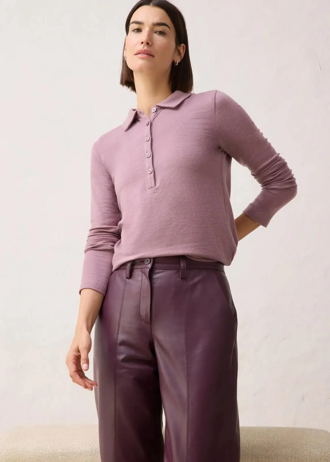 bonprix Shirts & Tops^Poloshirt mit Woll-Anteil matt violett