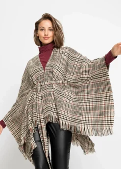 bonprix Ponchos|Schuhe & Accessoires In Spezialgrößen·Tücher & Ponchos^Poncho beige/schwarz kariert