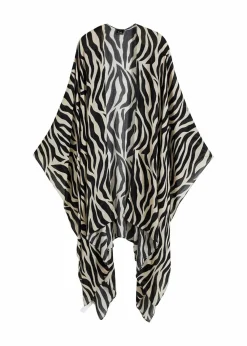 bonprix Ponchos|Schuhe & Accessoires In Spezialgrößen·Tücher & Ponchos^Poncho schwarz/beige zebra bedruckt