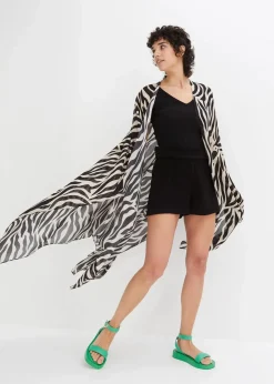 bonprix Ponchos|Schuhe & Accessoires In Spezialgrößen·Tücher & Ponchos^Poncho schwarz/beige zebra bedruckt