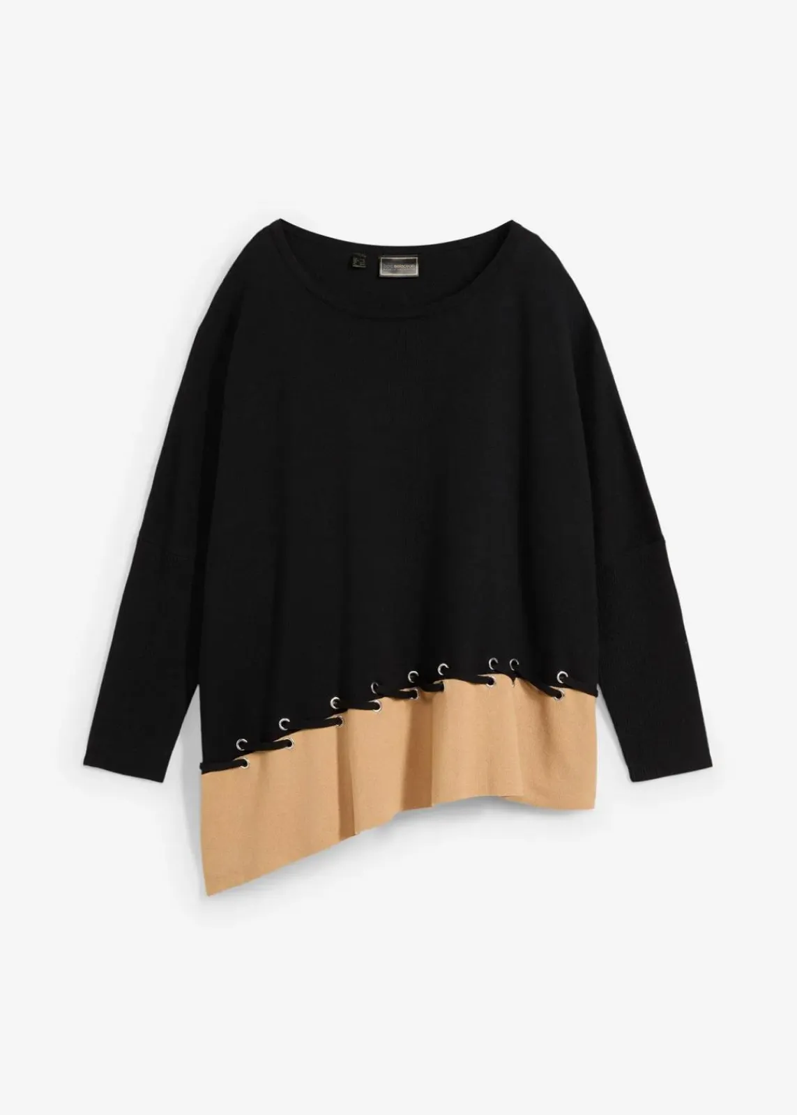 bonprix Pullover & Strickjacken|Strickmode^Poncho Feinstrickpullover schwarz/cappuccino