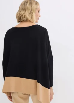 bonprix Pullover & Strickjacken|Strickmode^Poncho Feinstrickpullover schwarz/cappuccino