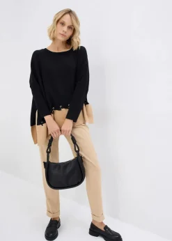bonprix Pullover & Strickjacken|Strickmode^Poncho Feinstrickpullover schwarz/cappuccino
