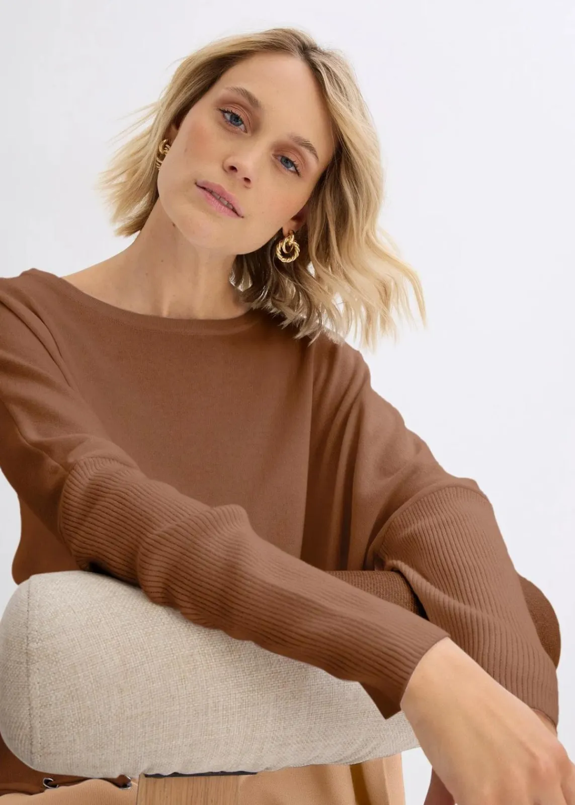 bonprix Bekleidung·Umstandsmode|Bekleidung·Jeans^Poncho Feinstrickpullover pimentbraun/cappuccino