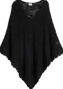 bonprix Ponchos|Schuhe & Accessoires In Spezialgrößen·Tücher & Ponchos^Poncho in Häkeloptik schwarz