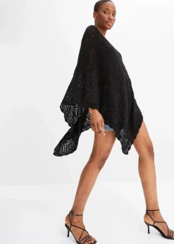 bonprix Ponchos|Schuhe & Accessoires In Spezialgrößen·Tücher & Ponchos^Poncho in Häkeloptik schwarz