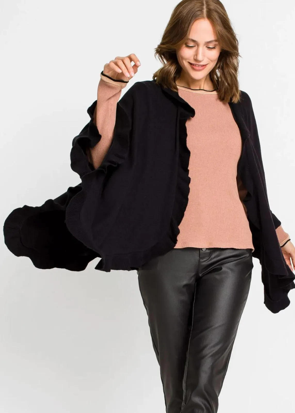 bonprix Ponchos|Schuhe & Accessoires In Spezialgrößen·Tücher & Ponchos^Poncho mit Kaschmiranteil schwarz