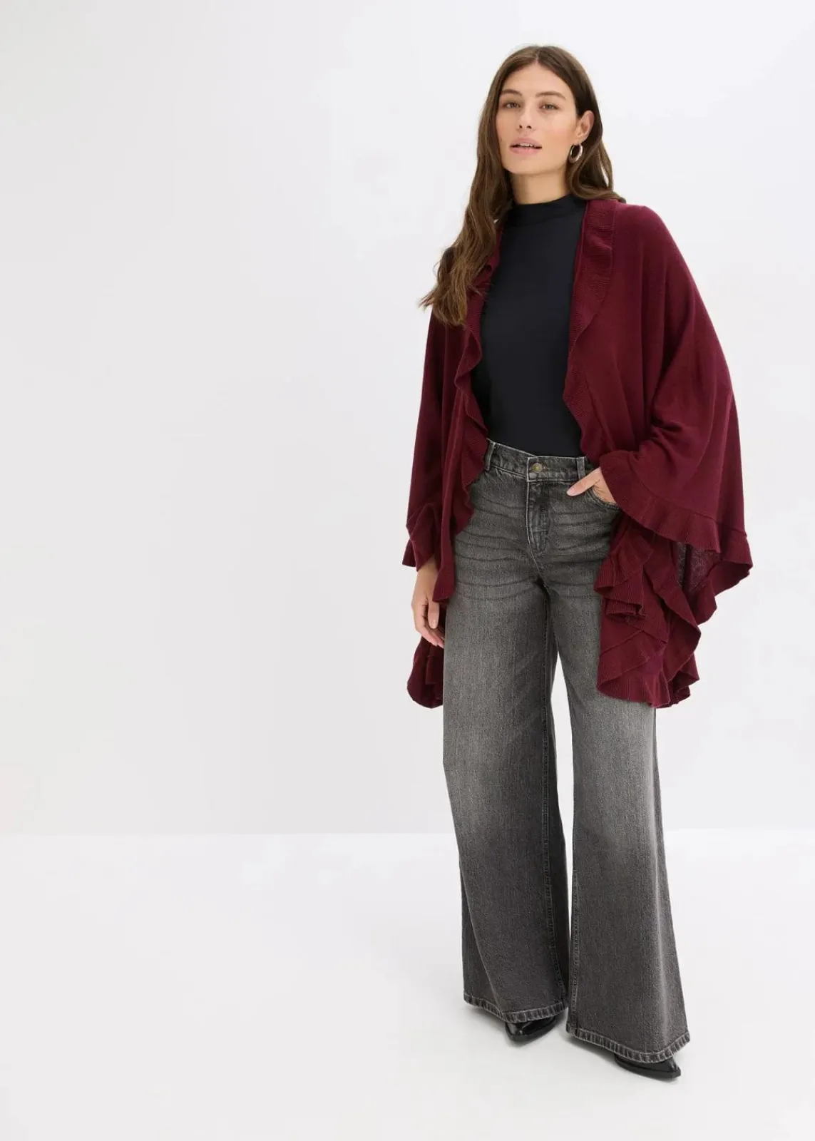 bonprix Pullover & Strickjacken|Strickmode^Poncho mit Kaschmiranteil ahornrot