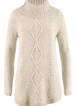 bonprix Pullover & Strickjacken|Strickmode^Poncho-Longpullover, Langarm wollweiß meliert