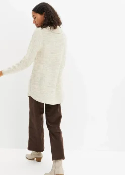 bonprix Pullover & Strickjacken|Strickmode^Poncho-Longpullover, Langarm wollweiß meliert