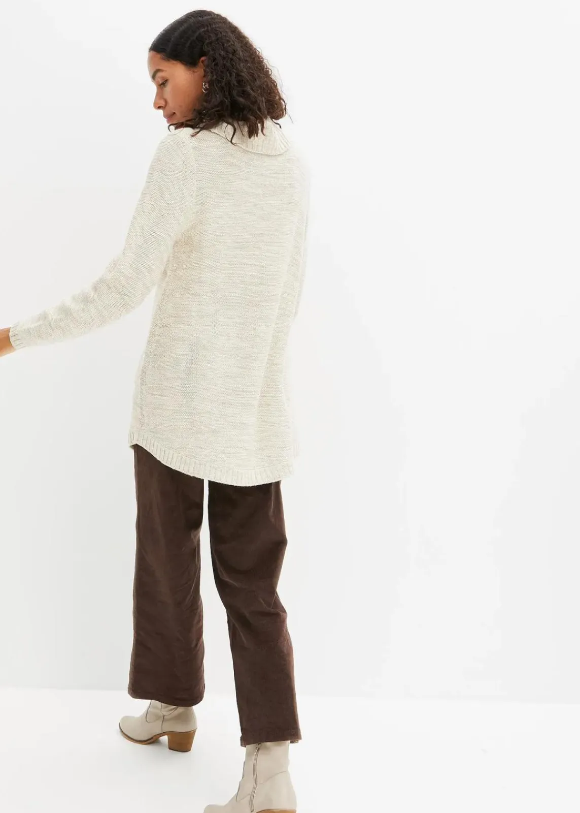 bonprix Pullover & Strickjacken|Strickmode^Poncho-Longpullover, Langarm wollweiß meliert