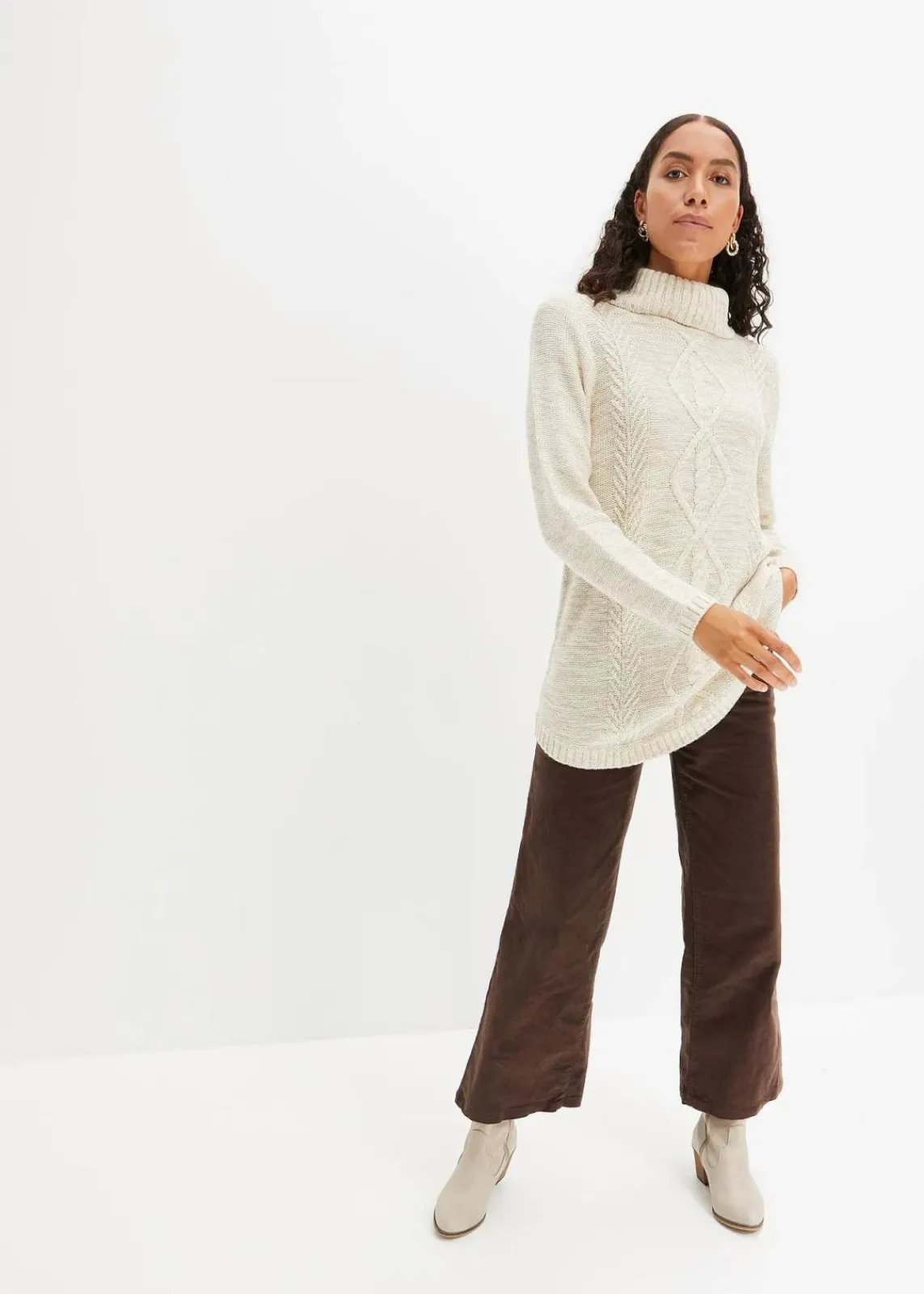 bonprix Pullover & Strickjacken|Strickmode^Poncho-Longpullover, Langarm wollweiß meliert