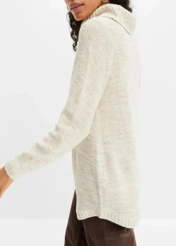 bonprix Pullover & Strickjacken|Strickmode^Poncho-Longpullover, Langarm wollweiß meliert
