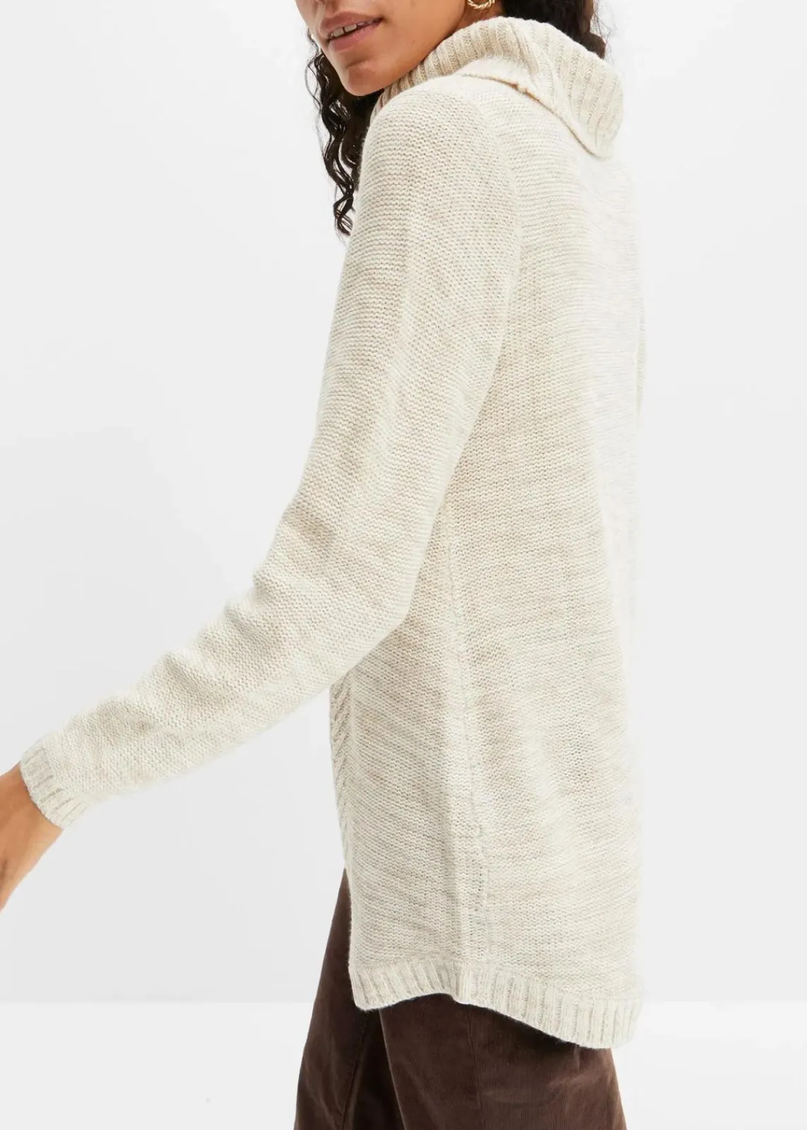 bonprix Pullover & Strickjacken|Strickmode^Poncho-Longpullover, Langarm wollweiß meliert