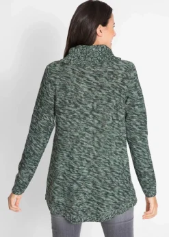 bonprix Strickmode|Pullover & Strickjacken^Poncho-Longpullover, Langarm tiefgrün meliert