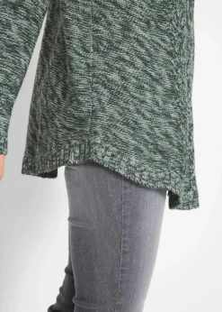 bonprix Strickmode|Pullover & Strickjacken^Poncho-Longpullover, Langarm tiefgrün meliert