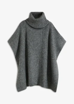 bonprix Pullover & Strickjacken|Strickmode^Poncho-Pullover mit Wollanteil anthrazit