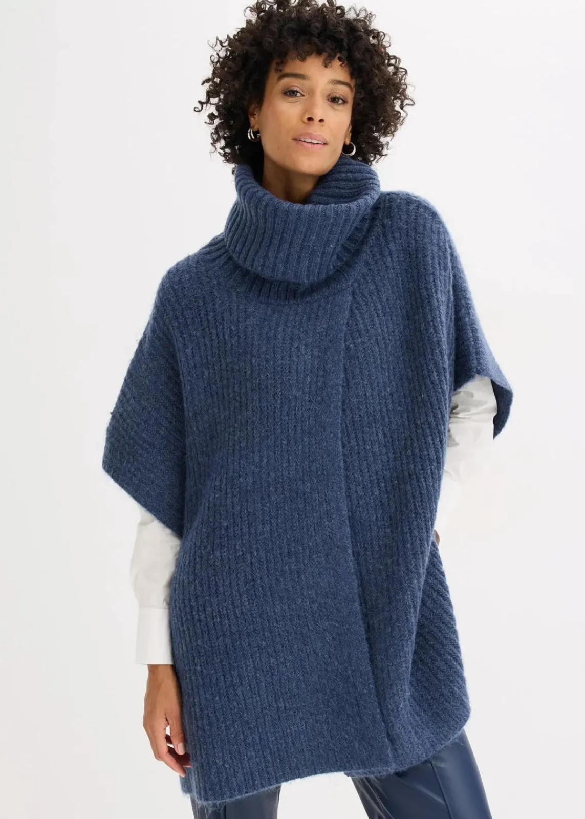 bonprix Pullover & Strickjacken|Strickmode^Poncho-Pullover mit Wollanteil anthrazit