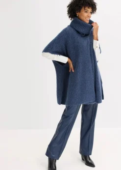 bonprix Ponchos|Schuhe & Accessoires In Spezialgrößen·Tücher & Ponchos^Poncho-Pullover mit Wollanteil indigo