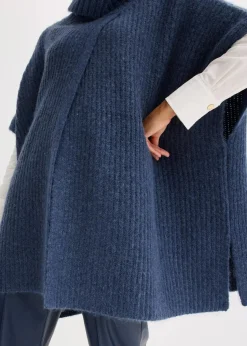 bonprix Ponchos|Schuhe & Accessoires In Spezialgrößen·Tücher & Ponchos^Poncho-Pullover mit Wollanteil indigo