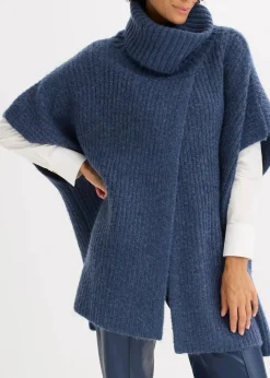 bonprix Ponchos|Schuhe & Accessoires In Spezialgrößen·Tücher & Ponchos^Poncho-Pullover mit Wollanteil indigo
